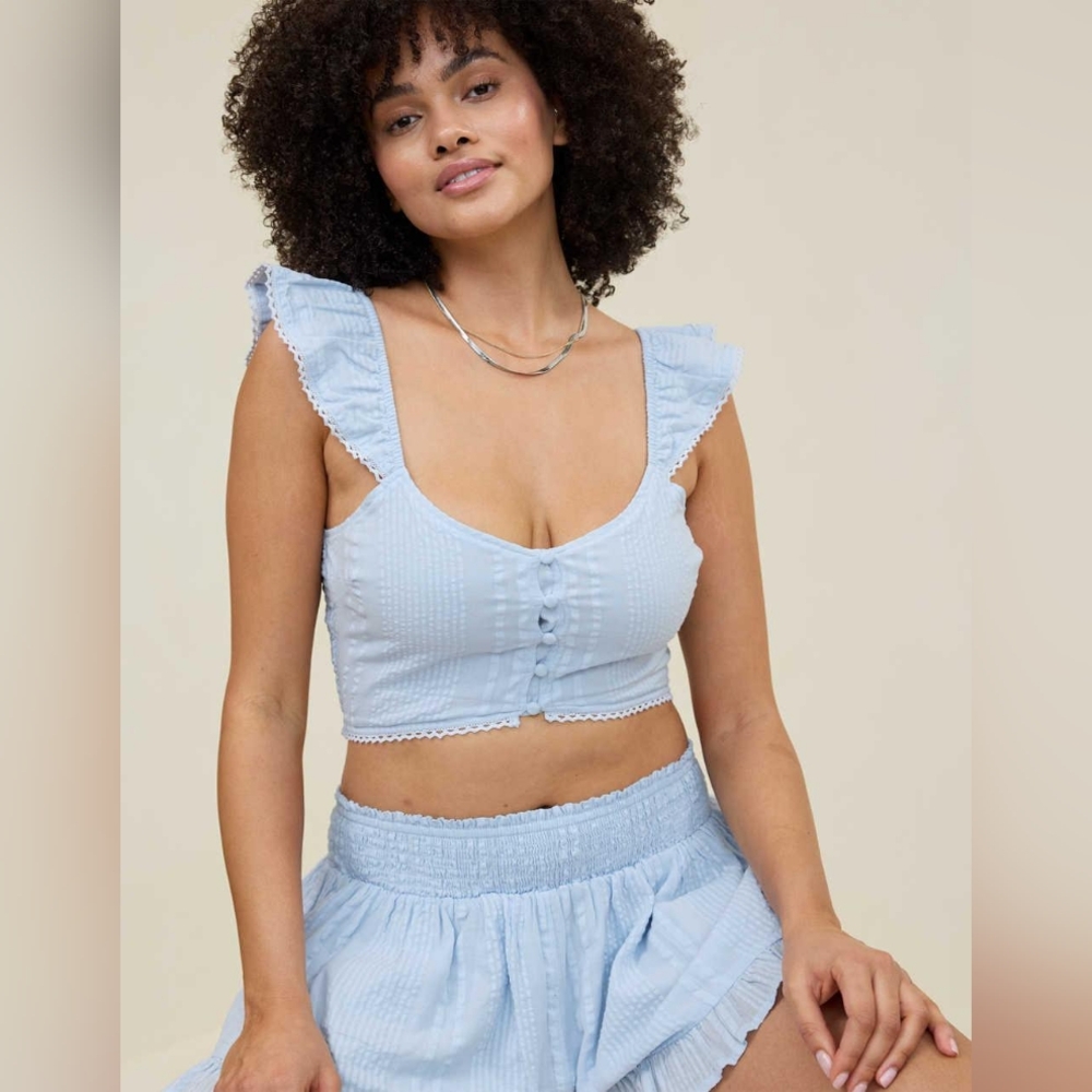 American Eagle Aerie Two piece Seersucker Set Size Small Color Baby Blue NWT